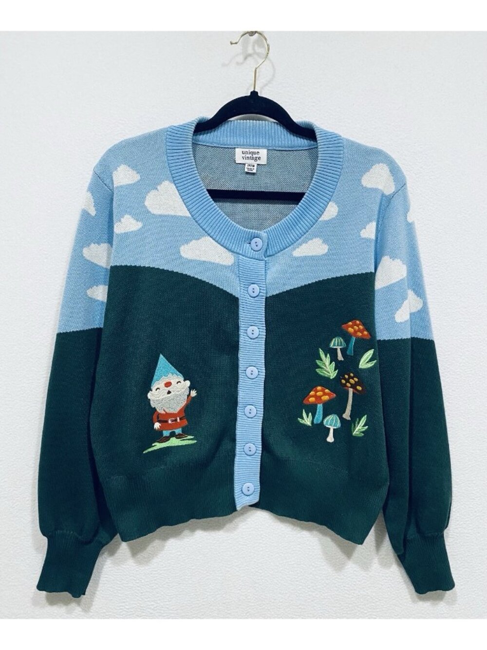 Unique Vintage Cardigan Sweater Womens 2X Gnome Mushroom Embroidered Whimsical - Picture 2 of 8